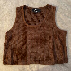 nina parker chocolate brown knit crochet tank top cropped sweater vest soft